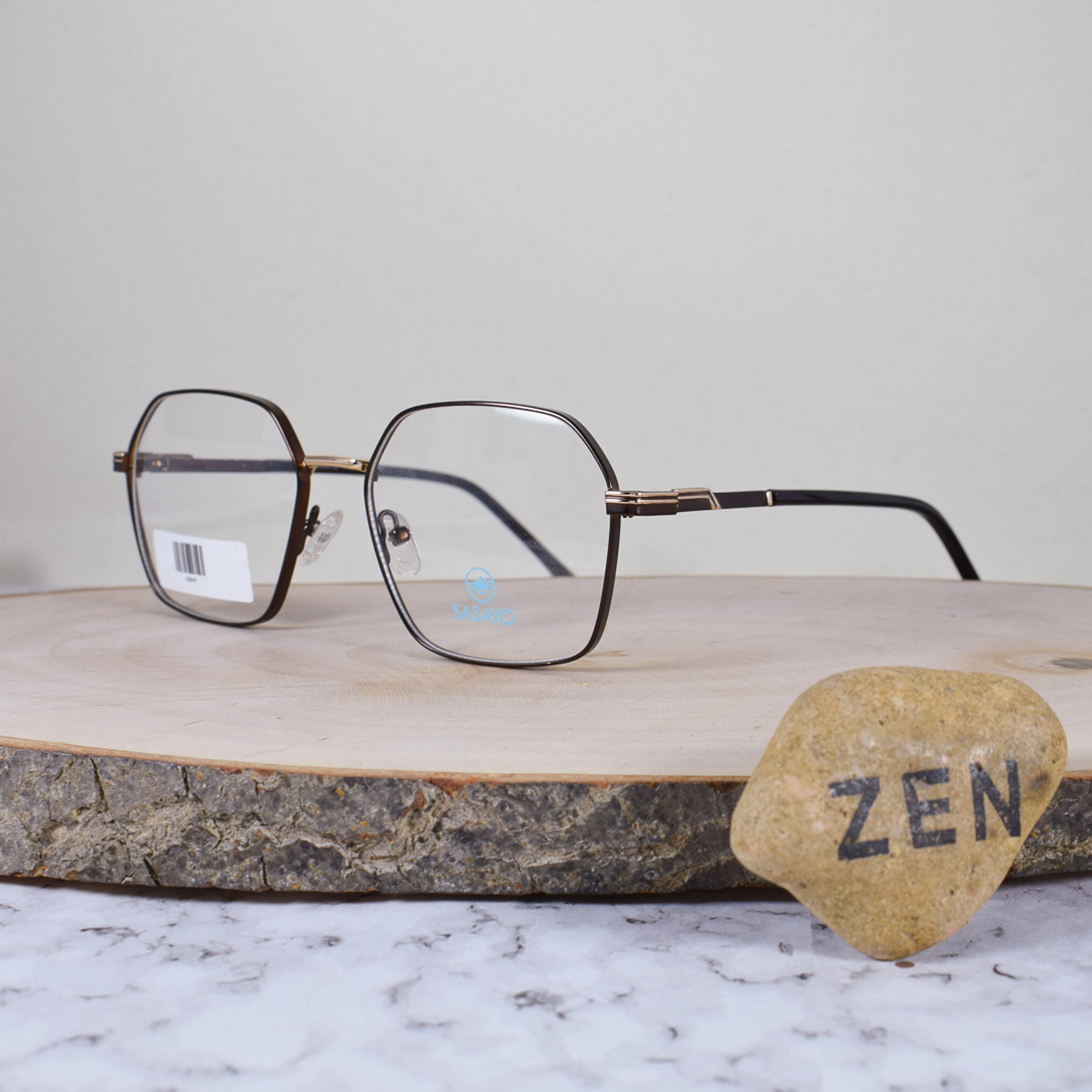 ZEN 62845 C3 Metálica Hexagonal Cuadrada Dorado Café Flex Brazo Metálico Detallado Dorado Café Terminal Acetato Café