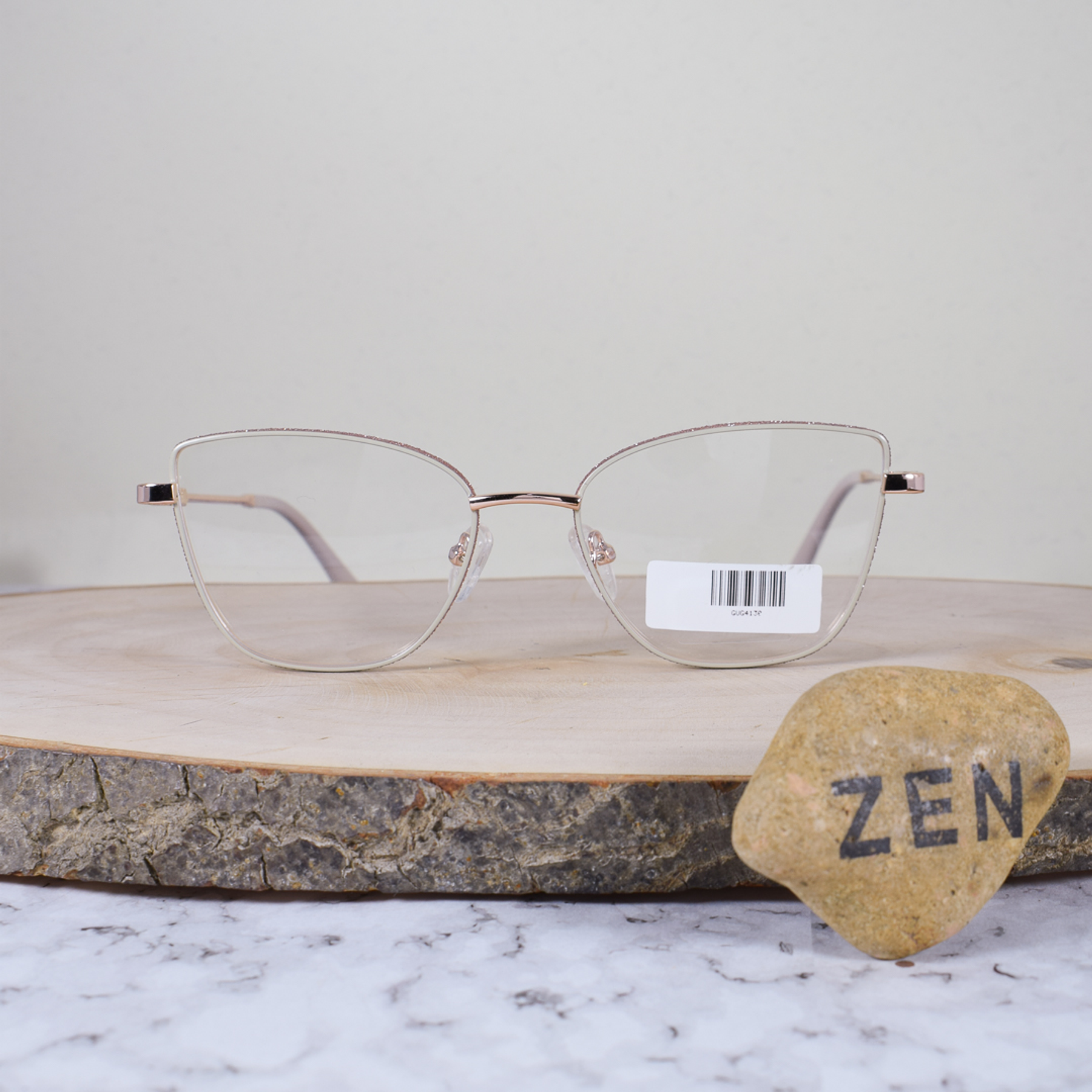 Essential ES007 C2 Metálica Agatada Semi Ovalada Oro Rosa Beige Aro Escarchado Rosa Flex Brazo Metálico Oro Rosa Beige Terminal Acetato Rosa