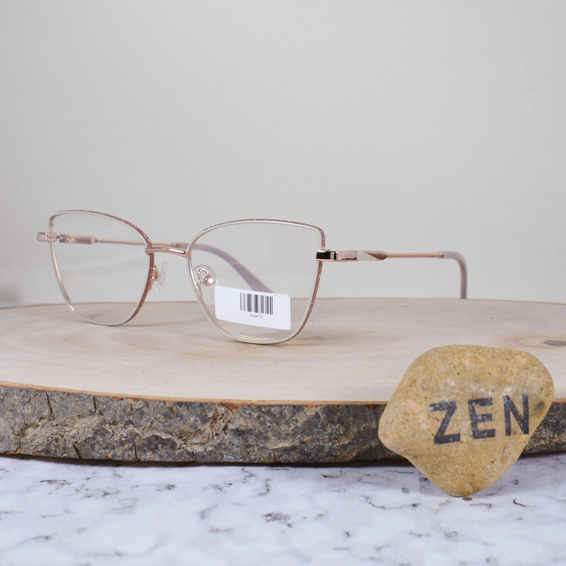 Essential ES007 C2 Metálica Agatada Semi Ovalada Oro Rosa Beige Aro Escarchado Rosa Flex Brazo Metálico Oro Rosa Beige Terminal Acetato Rosa