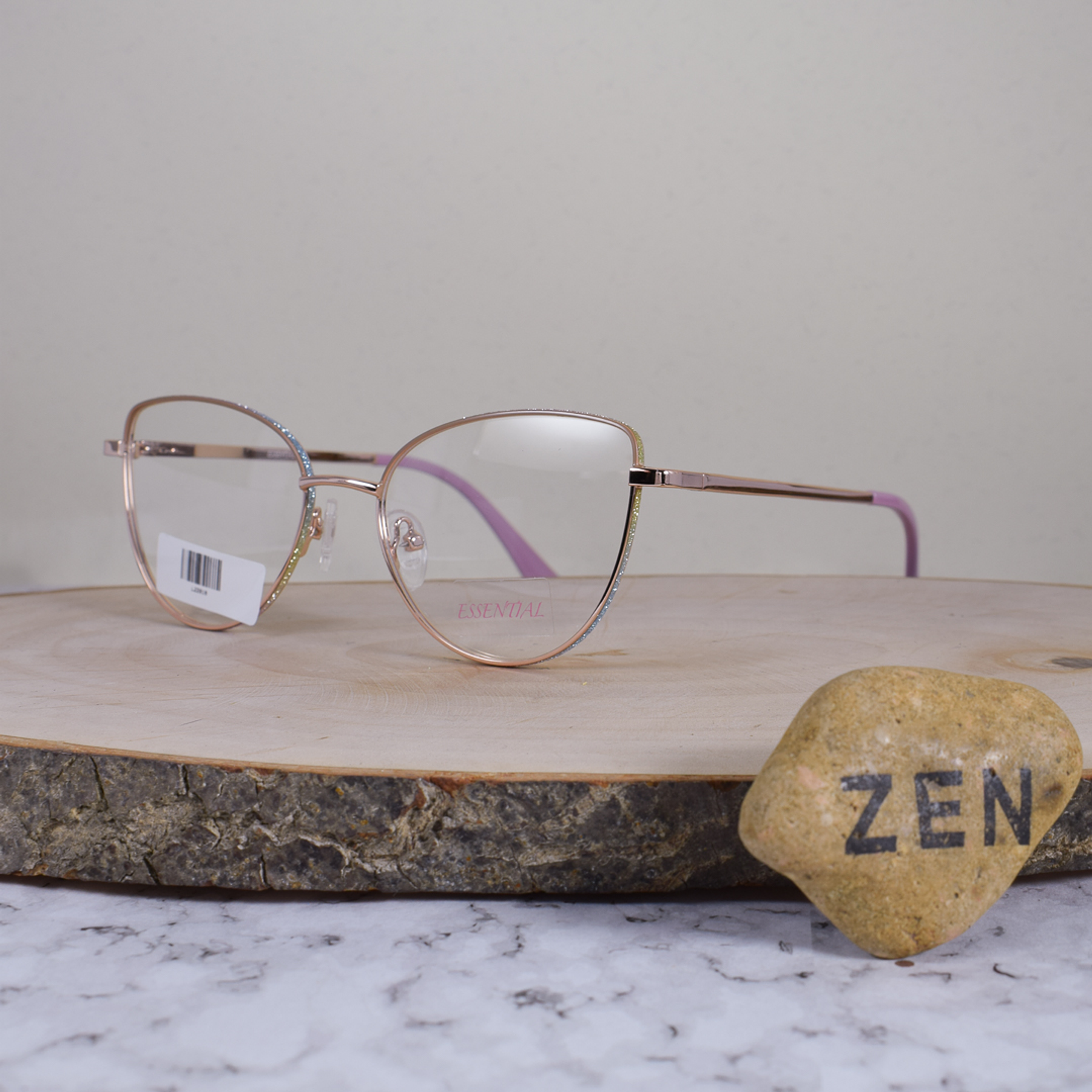 Essential ES001 C3 Metálica Agatada Semi Ovalada Dorado Café Aro Escarchado Colores Varios Flex Brazo Metálico Dorado Terminal Acetato Rosa