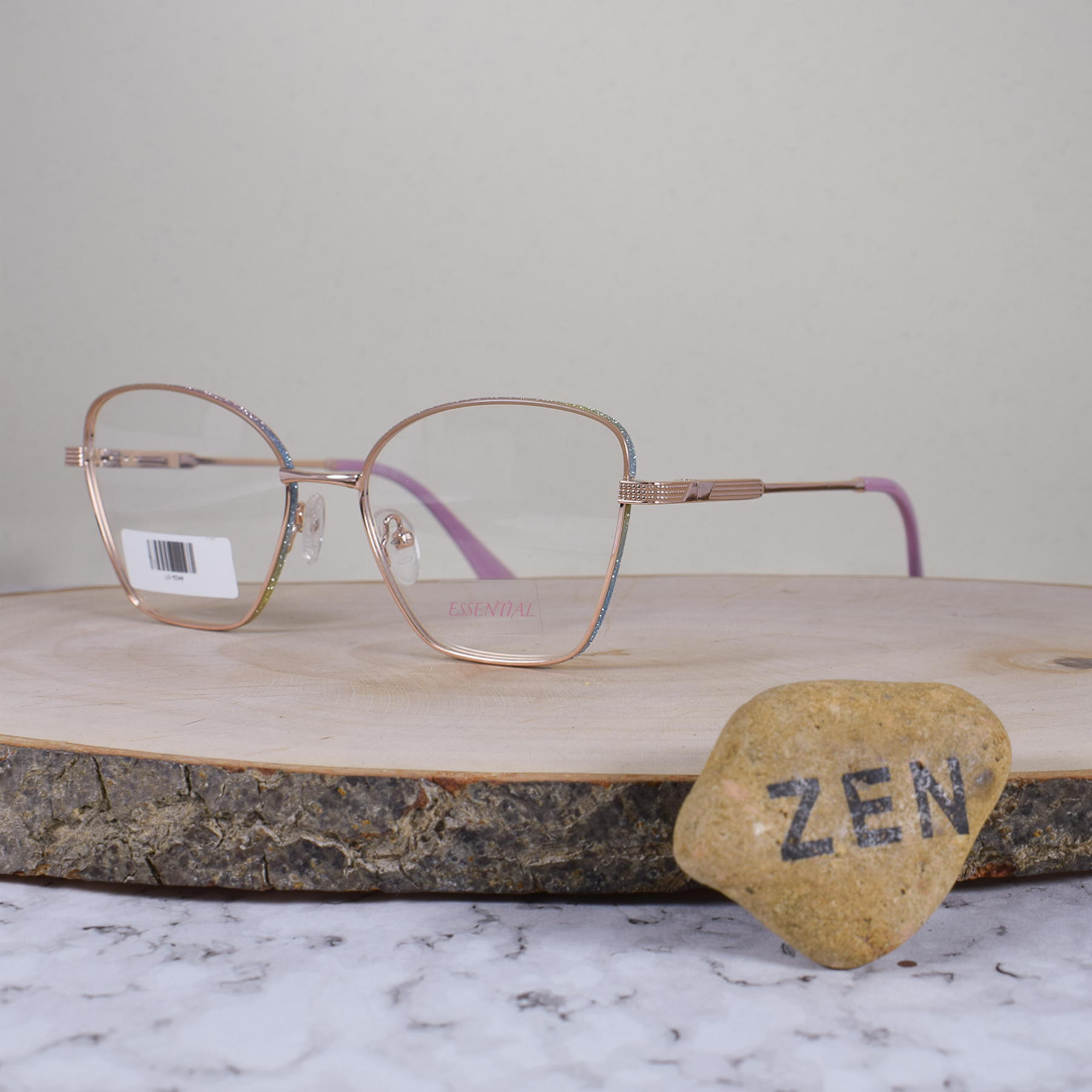 Essential ES009 C3 Metálica Agatada Semi Cuadrada Dorado Café Aro Escarchado Colores Varios Flex Brazo Metálico Detallado Dorado Terminal Acetato Rosa