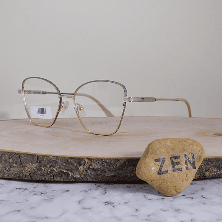 Essential ES009 C4 Metálica Agatada Semi Cuadrada Dorado Verde Aro Escarchado Plateado Flex Brazo Metálico Detallado Dorado Terminal Acetato Beige