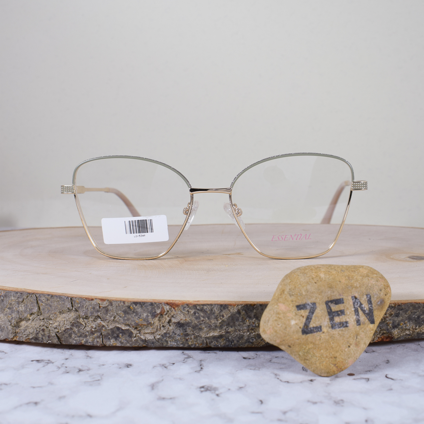 Essential ES009 C4 Metálica Agatada Semi Cuadrada Dorado Verde Aro Escarchado Plateado Flex Brazo Metálico Detallado Dorado Terminal Acetato Beige