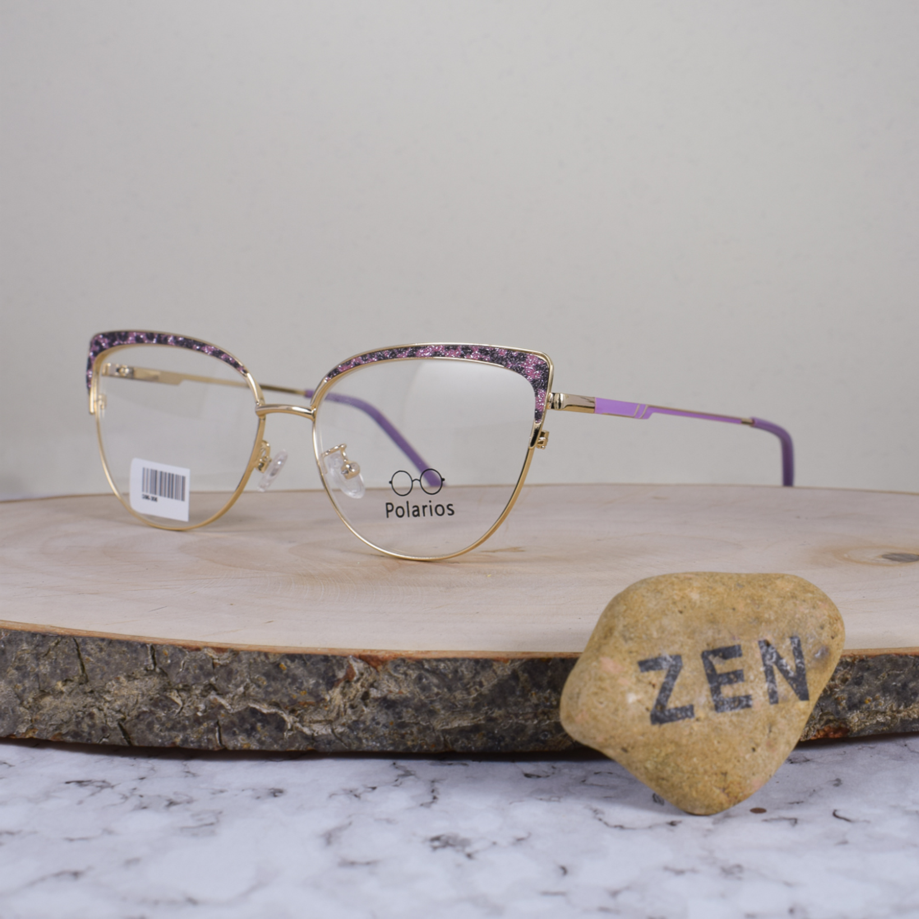 Polarios G95305 Metálica Agatada Semi Ovalada Dorada Patrón Animal Print Escarchado Rosa Negro Flex Brazo Metálico Detallado Morado Dorado Terminal Acetato Morado