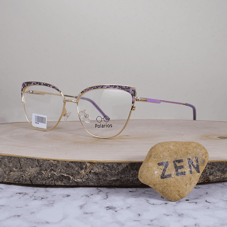 Polarios G95305 Metálica Agatada Semi Ovalada Dorada Patrón Animal Print Escarchado Rosa Negro Flex Brazo Metálico Detallado Morado Dorado Terminal Acetato Morado