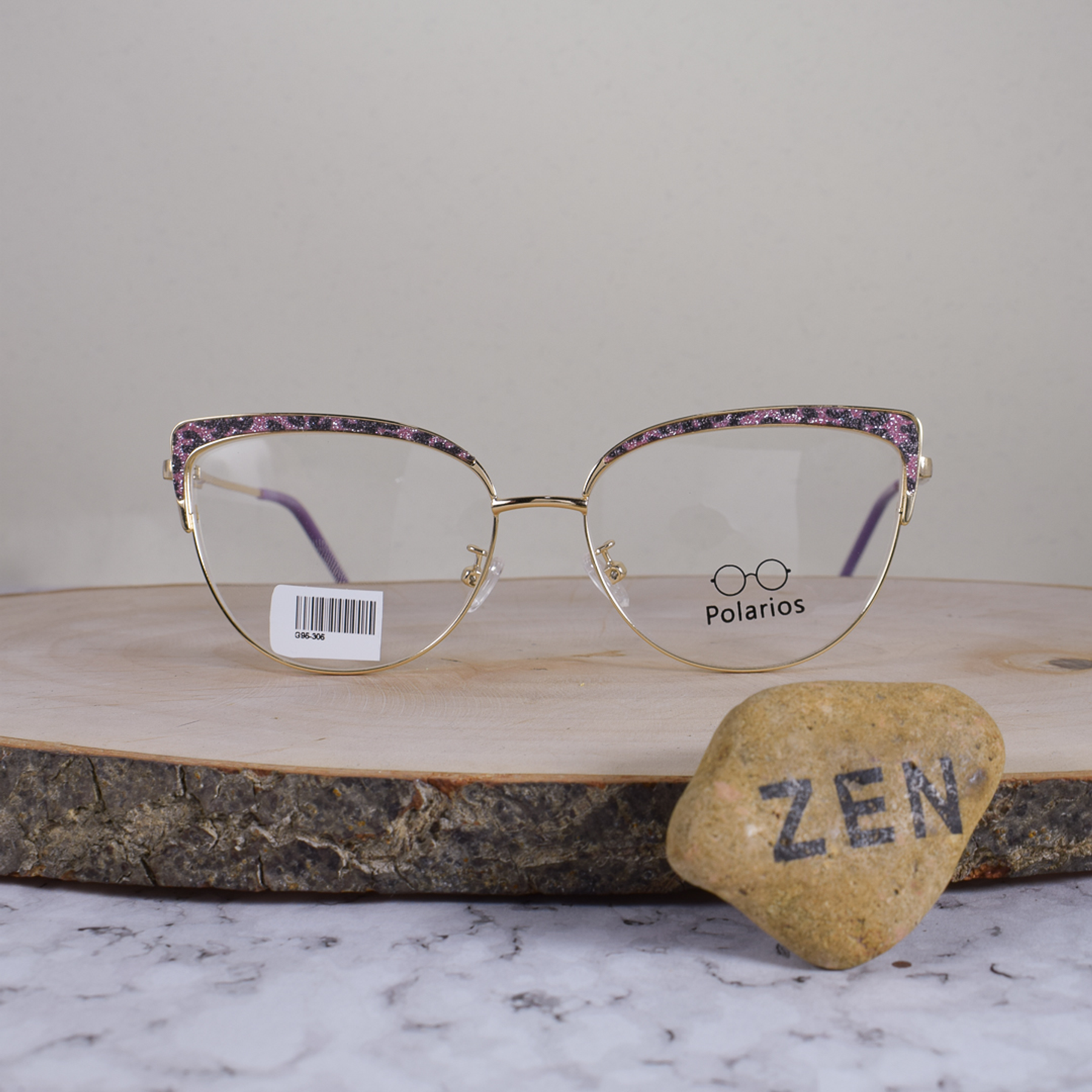 Polarios G95305 Metálica Agatada Semi Ovalada Dorada Patrón Animal Print Escarchado Rosa Negro Flex Brazo Metálico Detallado Morado Dorado Terminal Acetato Morado