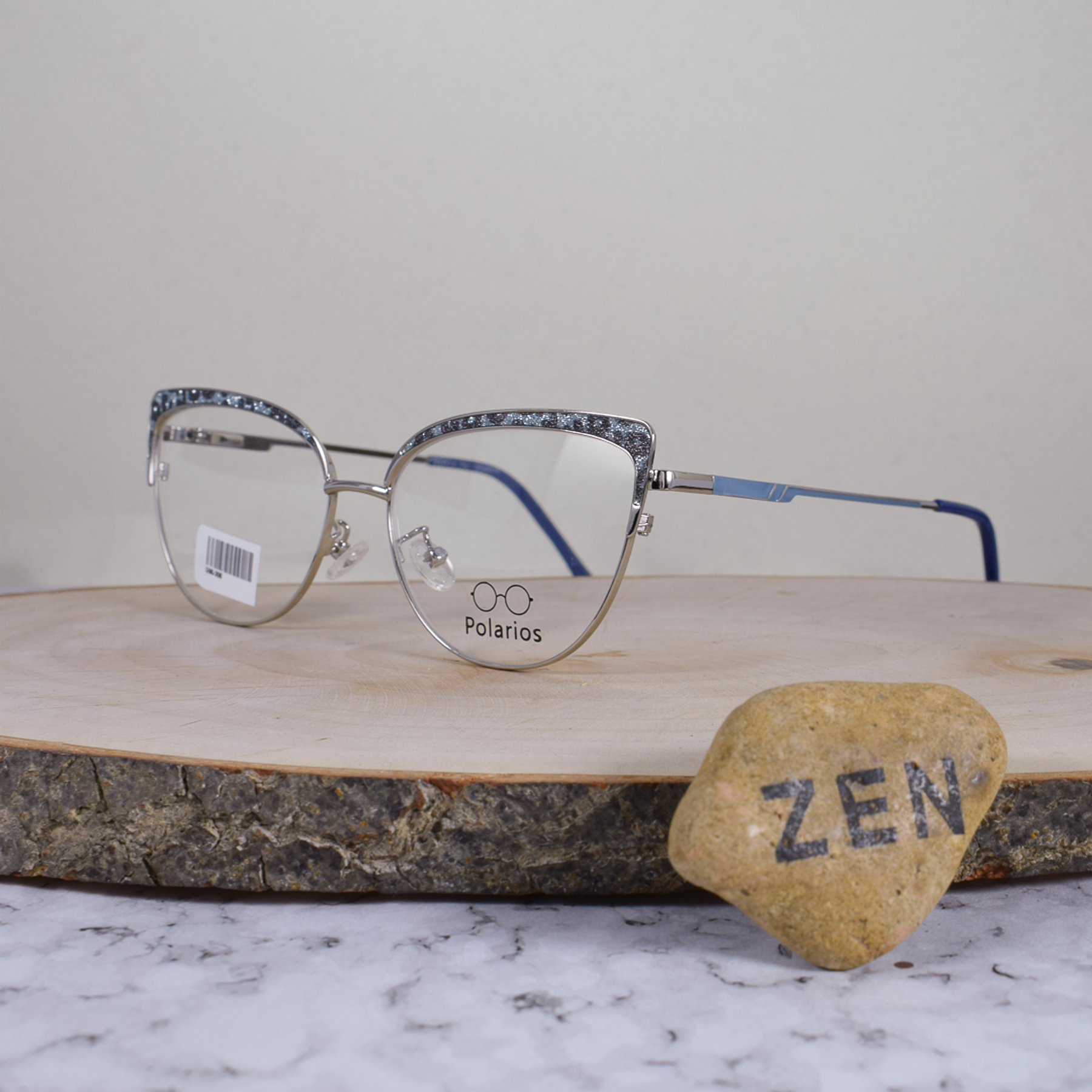 Polarios G95305 Metálica Agatada Semi Ovalada Plateado Patrón Animal Print Escarchado Celeste Negro Flex Brazo Metálico Detallado Celeste Plateado Terminal Acetato Azul