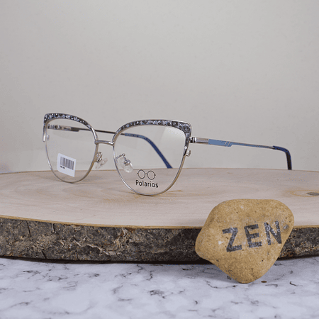 Polarios G95305 Metálica Agatada Semi Ovalada Plateado Patrón Animal Print Escarchado Celeste Negro Flex Brazo Metálico Detallado Celeste Plateado Terminal Acetato Azul