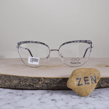 Polarios G95305 Metálica Agatada Semi Ovalada Plateado Patrón Animal Print Escarchado Celeste Negro Flex Brazo Metálico Detallado Celeste Plateado Terminal Acetato Azul