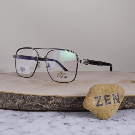 Aviator AV5879 C2 Metálica Cuadrada Aviador Doble Puente Plateado Gris Oscuro Flex Brazo Metálico Acetato Ornamentado Plateado Negro