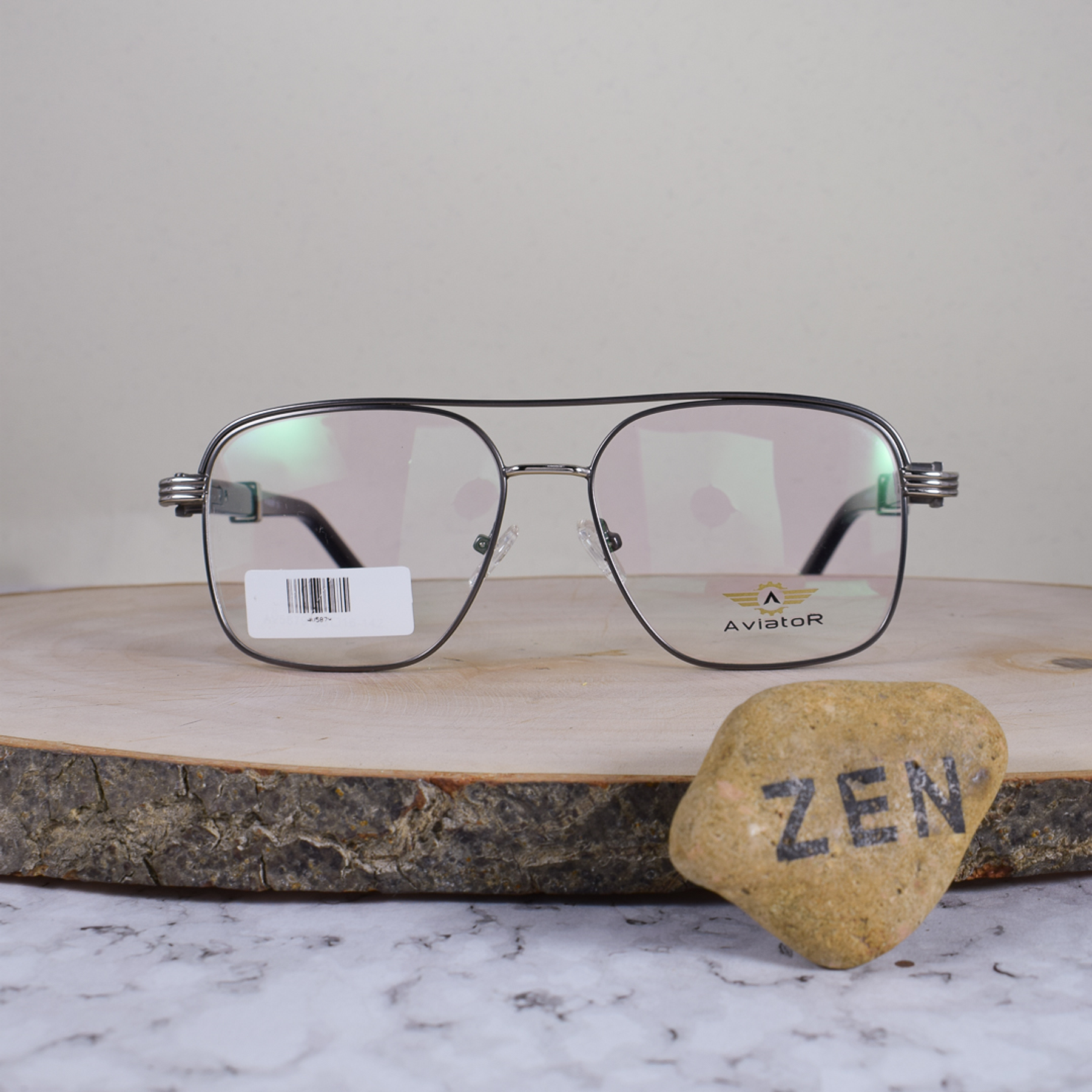 Aviator AV5879 C2 Metálica Cuadrada Aviador Doble Puente Plateado Gris Oscuro Flex Brazo Metálico Acetato Ornamentado Plateado Negro