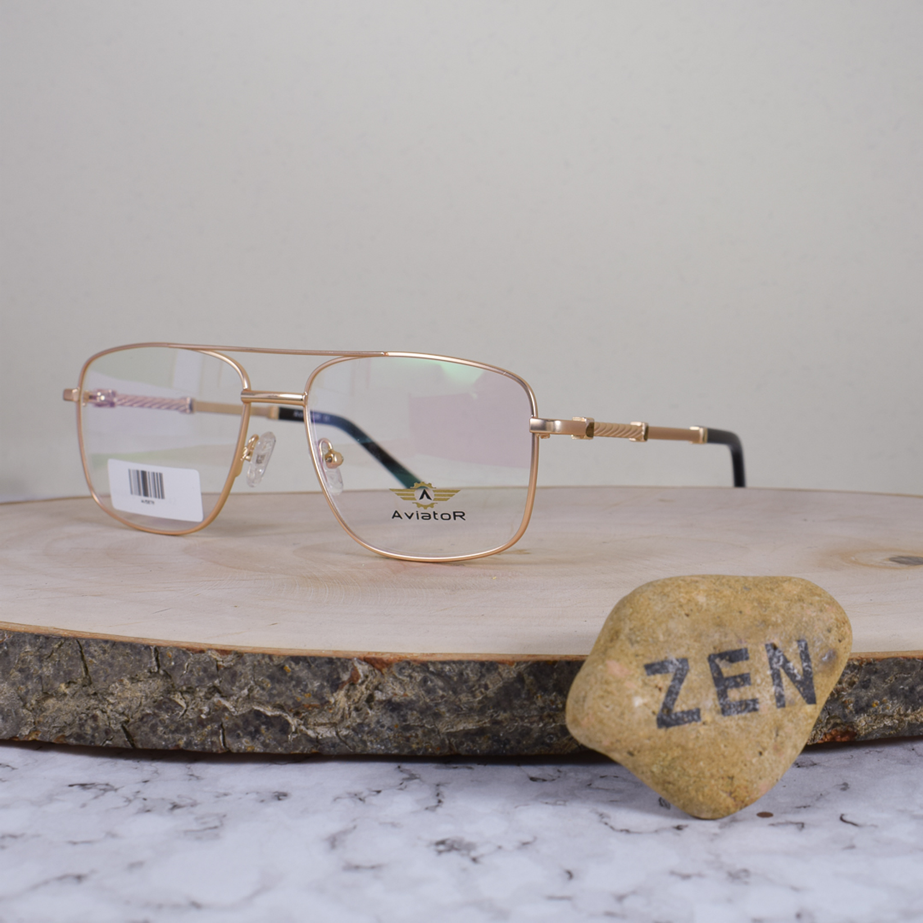 Aviator AV5878 C4 Metálica Cuadrada Doble Puente Dorada Flex Brazo Metálico Ornamentado Terminal Acetato Café