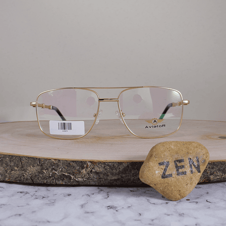 Aviator AV5878 C4 Metálica Cuadrada Doble Puente Dorada Flex Brazo Metálico Ornamentado Terminal Acetato Café