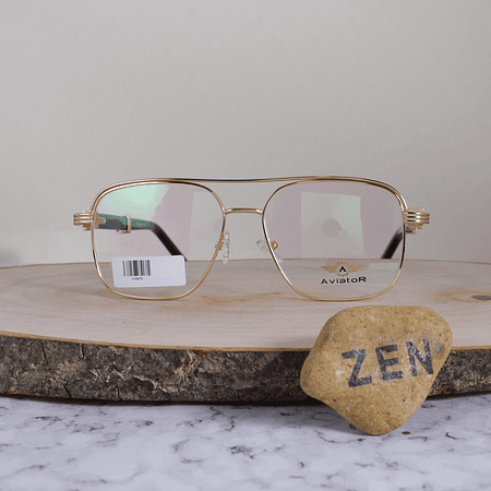 Aviator AV5879 C5 Metálica Cuadrada Aviador Doble Puente Dorada Flex Brazo Metálico Ornamentado Terminal Acetato Café