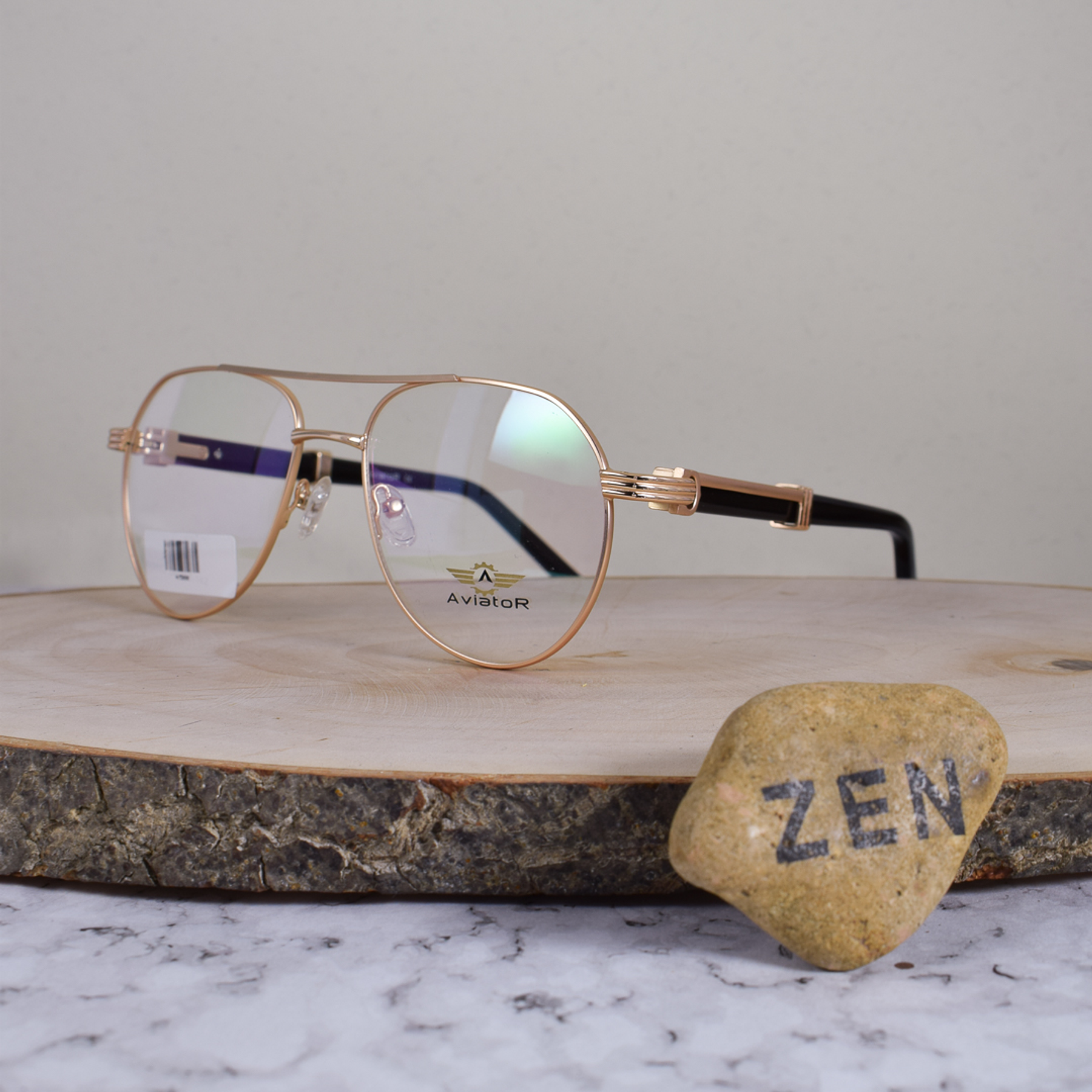 Aviador AV5880 C4 Metálica Ovalada Aviador Doble Puente Dorada Flex Brazo Metálico Ornamentado Terminal Acetato Café