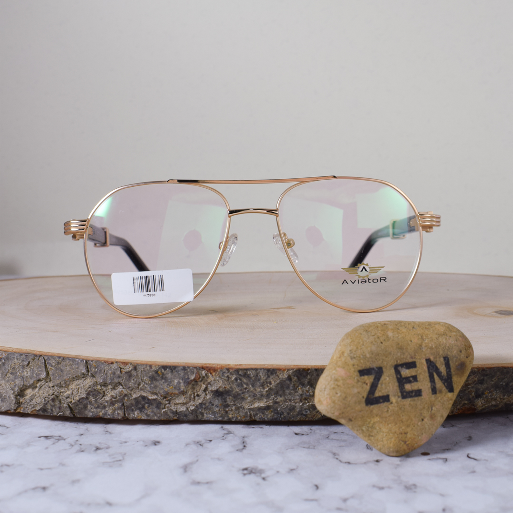 Aviador AV5880 C4 Metálica Ovalada Aviador Doble Puente Dorada Flex Brazo Metálico Ornamentado Terminal Acetato Café