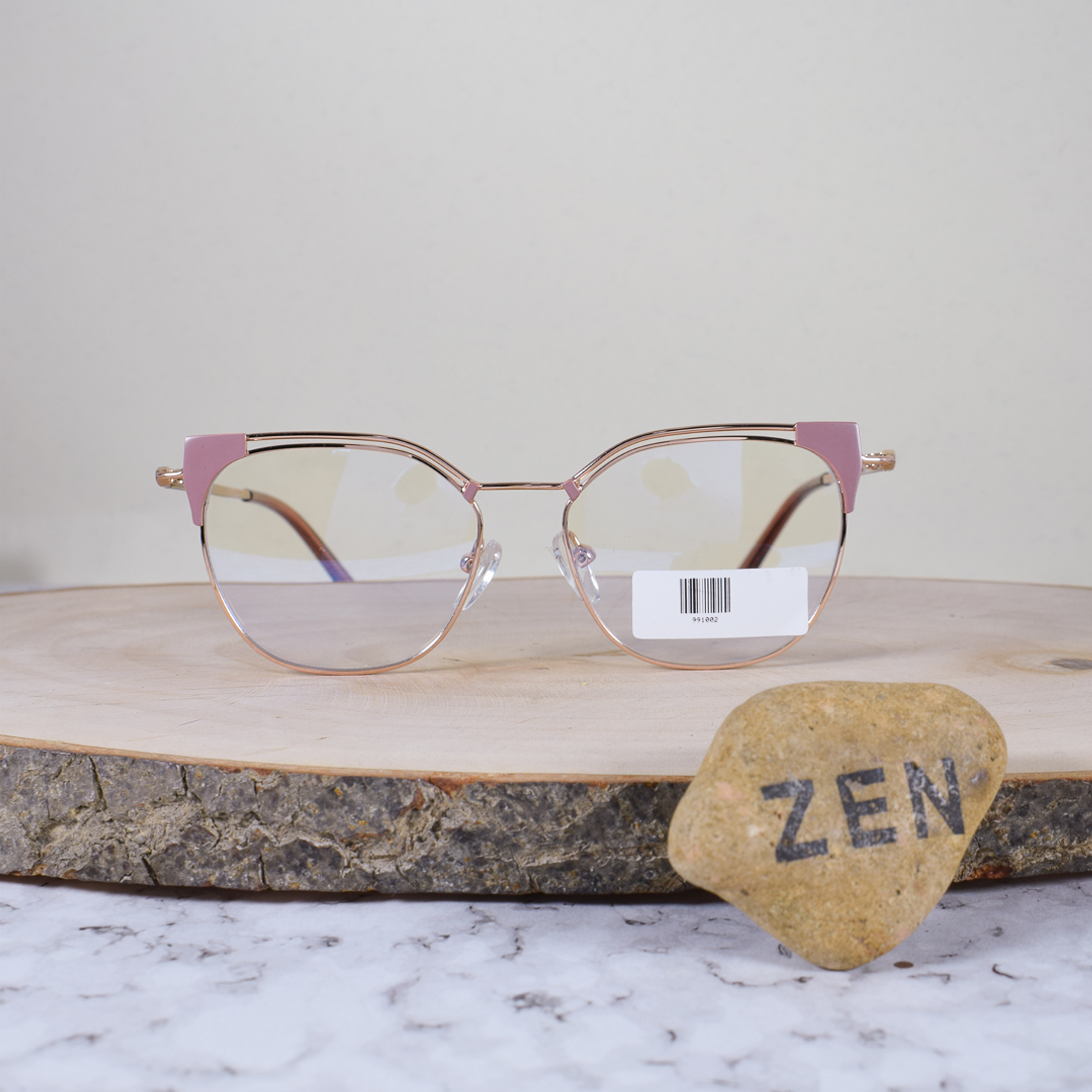 ZEN 991002 C1 Metálica Cuadrada Semi Agatada Oro Rosa Palo Rosa Flex Brazo Metálico Terminal Rosa Translúcido