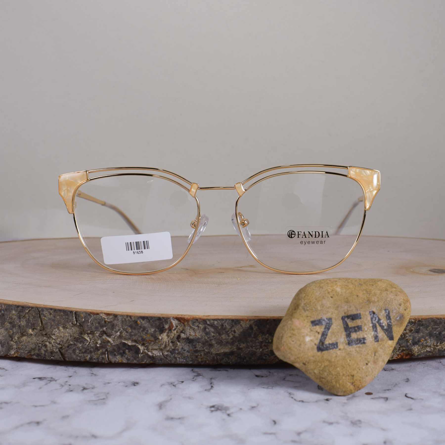 Fandia 81658 C6 Metálica Cuadrada Semi Agatada Dorada Naranja Claro Perlado Flex Brazo Metálico Terminal Translúcido