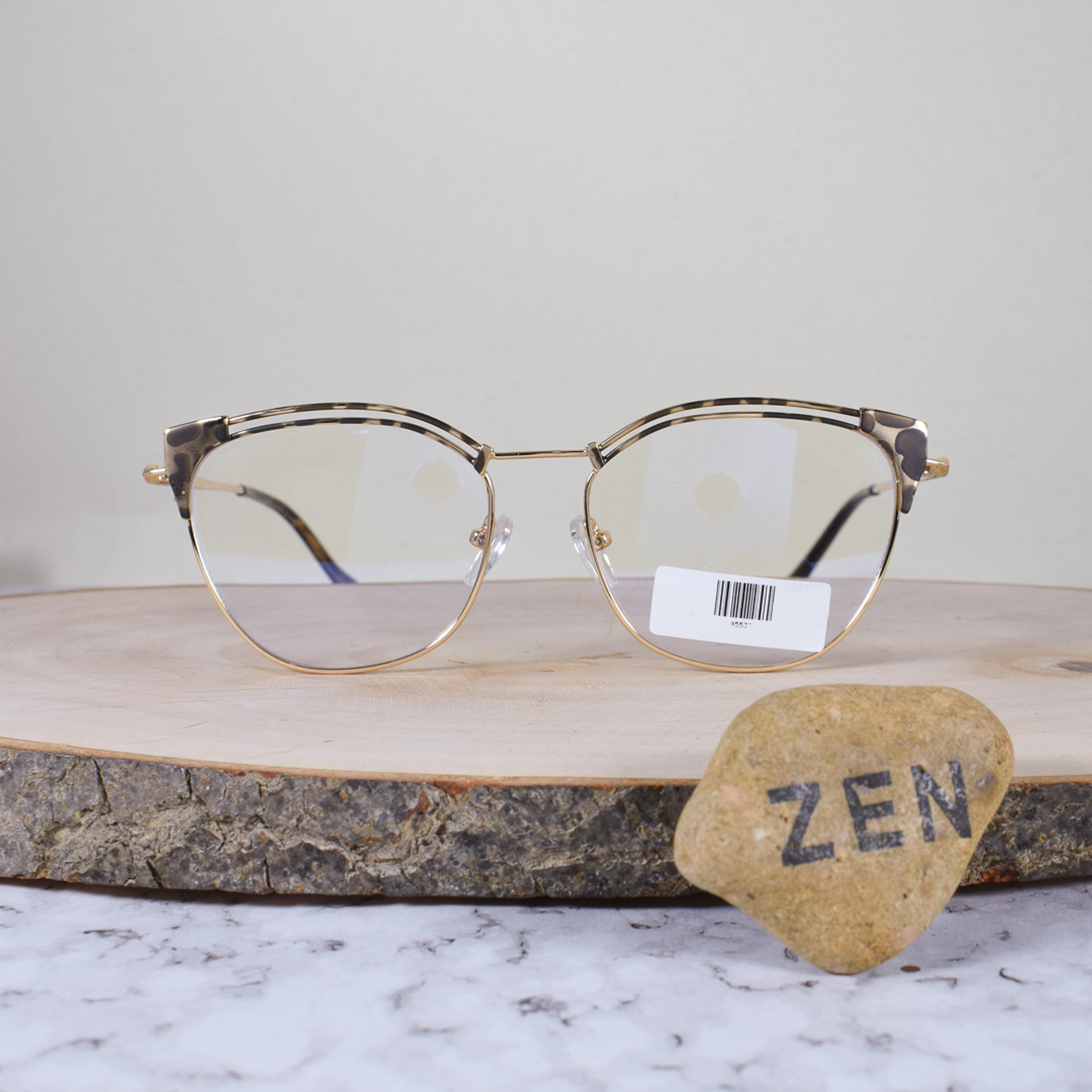 ZEN 95537 C13 Metálica Cuadrada Semi Agatada Dorado Animal Print Flex Brazo Metálico Terminal Acetato Carey