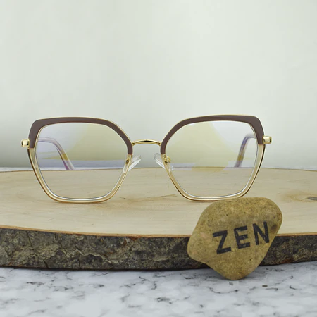 ZEN 97711 COL1 TR90 Hexagonal Nude Bicolor Traslucido Detalles Dorados Brazos Flex