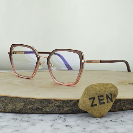 ZEN 97711 COL5 TR90 Hexagonal Vino Bicolor Traslucido Detalles Dorados Brazos Flex