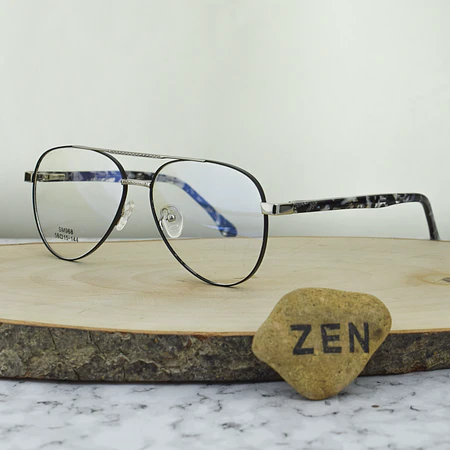 ZEN SM968 Metalica Aviador Doble Puente Negro con Detalles Plateados Brazo Flex Marmolado 