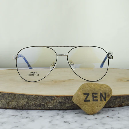 ZEN SM968 Metalica Aviador Doble Puente Negro con Detalles Plateados Brazo Flex Marmolado 