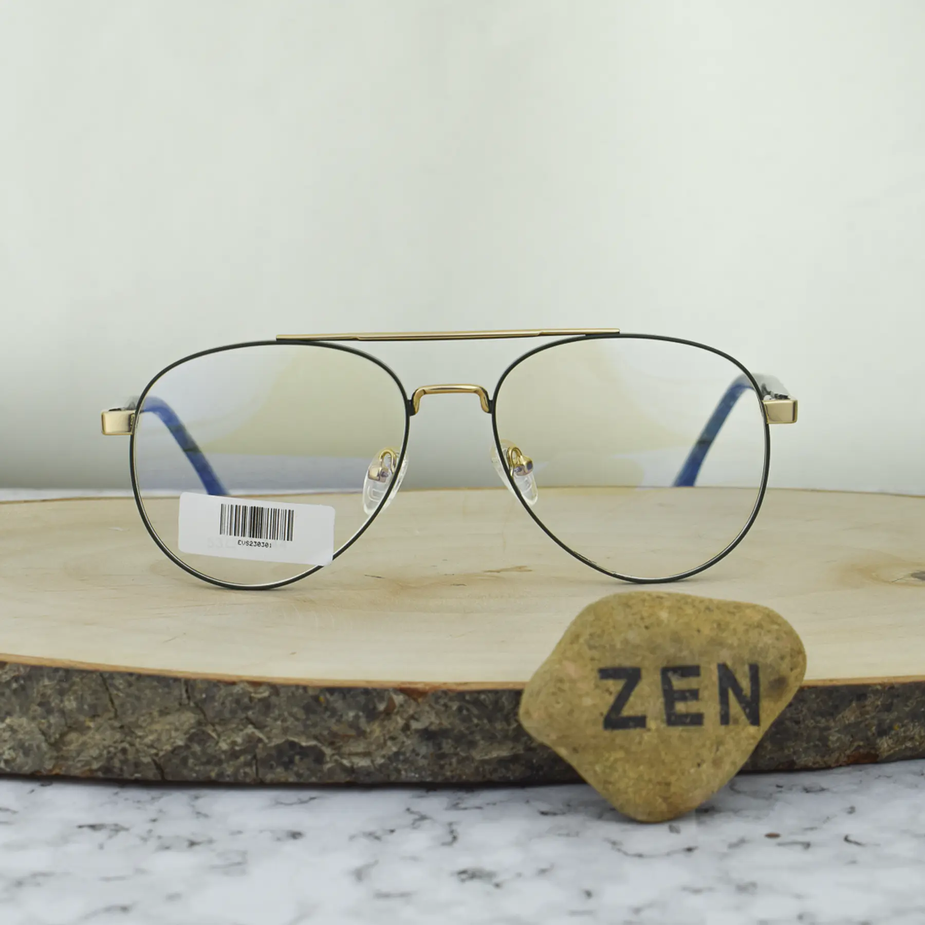 ZEN SM967 Metalica Aviador Doble Puente Verde con Detalles Dorados 