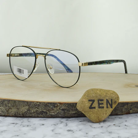 ZEN SM967 Metalica Aviador Doble Puente Verde con Detalles Dorados 