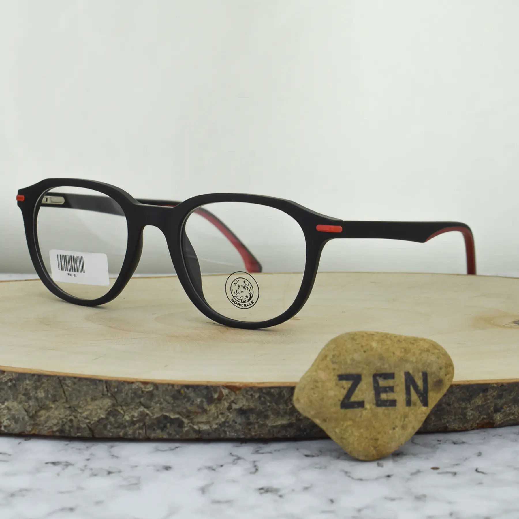 Borcelle MR0102 C01H TR90 Semi Cuadrada Negro Mate Detalles Rojos