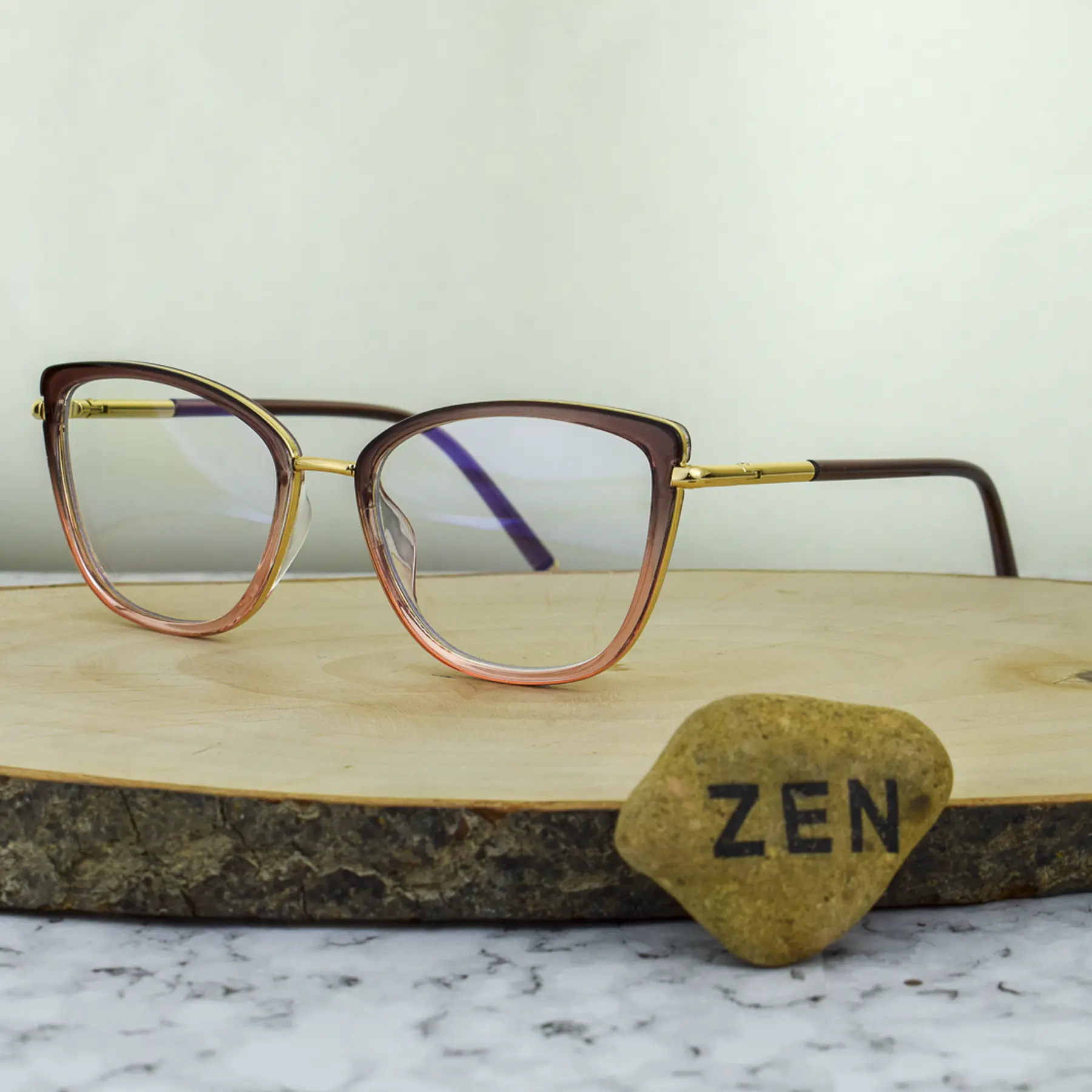 ZEN 97758 COL4 TR90 Agatada Bicolor Vino Rosa Traslucido Detalles Dorados