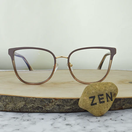 ZEN 81503 C7 TR90 Agatada Cuadrada Bicolor Café crema y Traslucido Aro Escarchado 