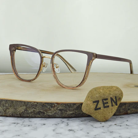 ZEN 81503 C7 TR90 Agatada Cuadrada Bicolor Café crema y Traslucido Aro Escarchado 