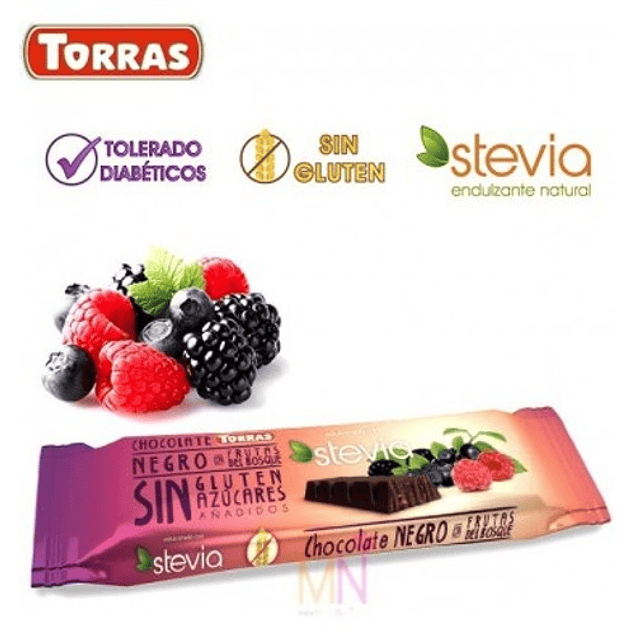 Chocolate negro y frutos del bosque con Stevia (35g)