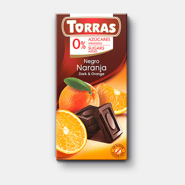 Chocolate Negro con naranja sin azúcar ni gluten 75 grs