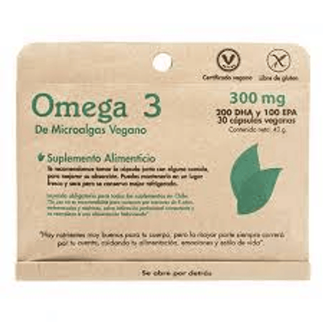 Omega 3 Microalgas vegano 30 capsulas 300 Mg