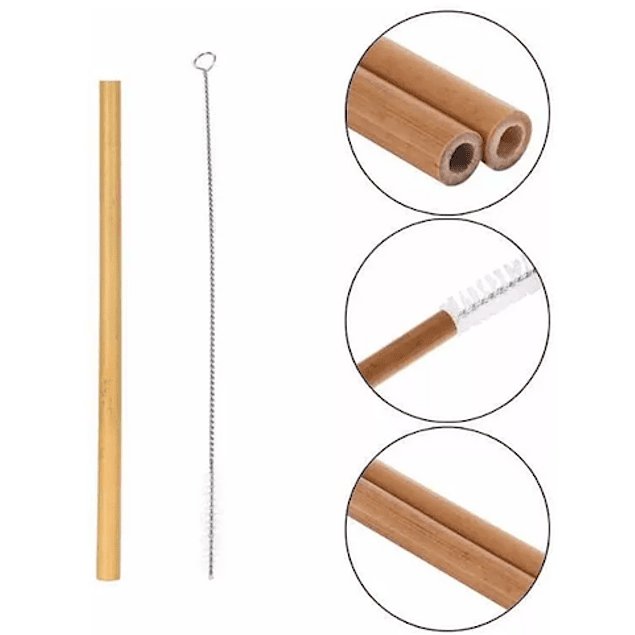 4 bombillas de bambú + 1 cepillo limpiador