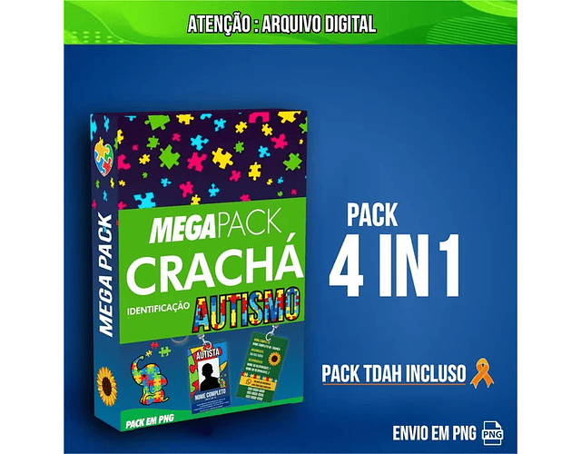 CRACHÁ AUTISMO & TDAH IDENTIFICAÇÃO PACK – CARICA RISOS