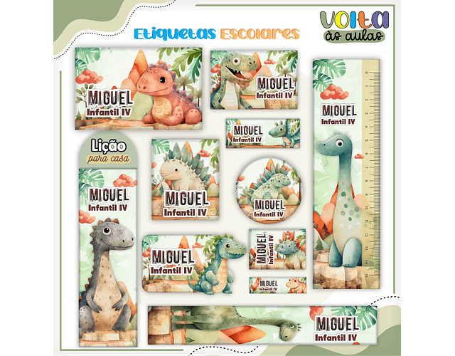 ARQUIVO ENCADERNAÇÃO KIT ESCOLAR DINOSSAUROS - LINA CRIATIVA