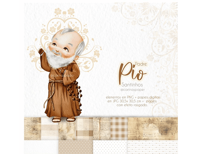 Kit Digital Ilustrações Padre Pio (Santinhos) | Carinas Paper