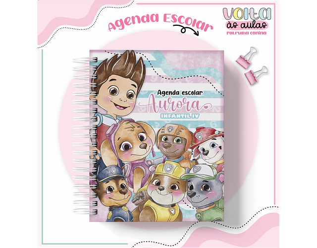 ARQUIVO ENCADERNAÇÃO KIT ESCOLAR PATRULHA CANINA ROSA - LINA CRIATIVA