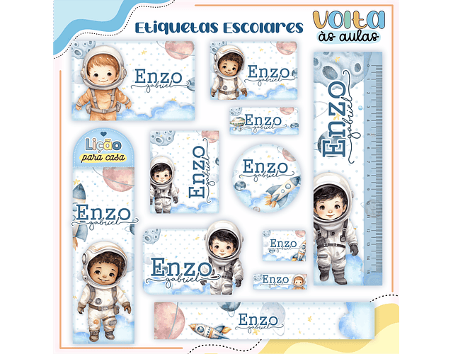 ARQUIVO ETIQUETA ESCOLAR ASTRONAUTA - LINA