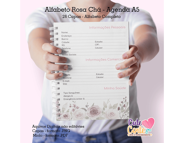 ARQUIVO AGENDA A5 ALFABETO ROSA 