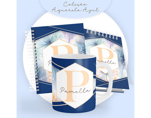 Arquivo Encadernação Agendas Combo Azul Aquarela 2024 - Pamella