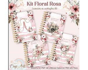 ARQUIVO CADERNO DE ANOTAÇÕES A5 FLORAL ROSA