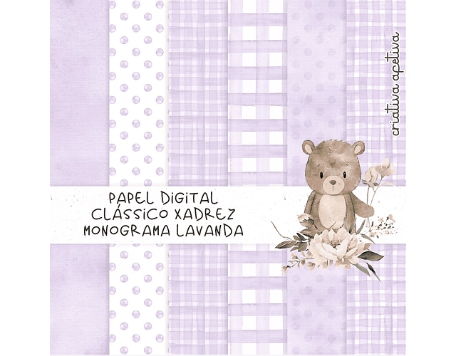 Kit digital ursinha xadrez lavanda