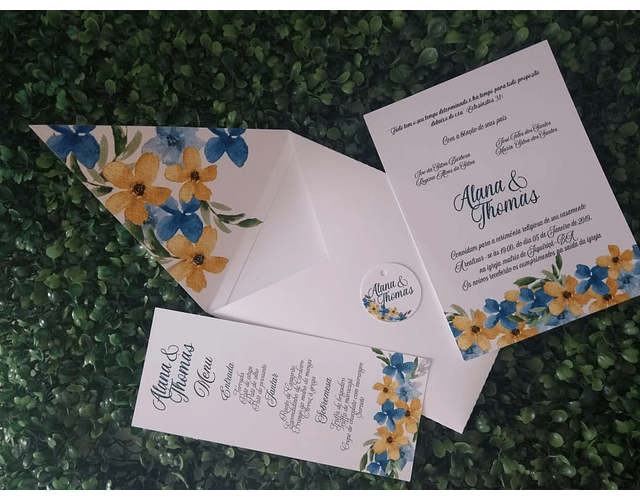 Arquivo de Corte Convite Floral Azul e Amarelo