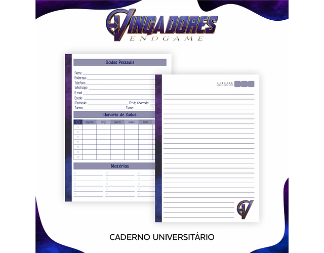 Arquivo encadernação kit escolar vingadores
