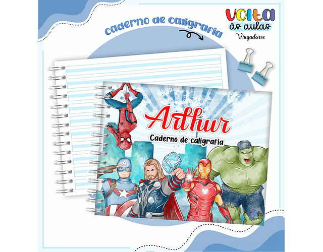 Arquivo encadernação kit escolar vingadores