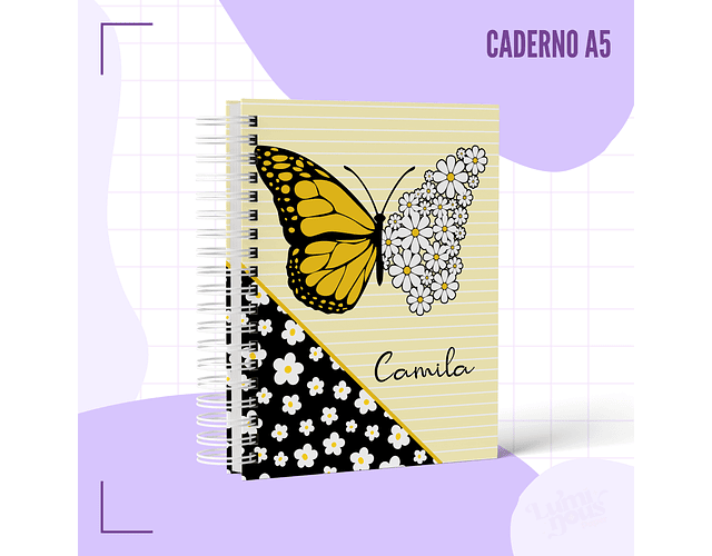 Arquivo caderno pautado A5 borboleta e margaridas